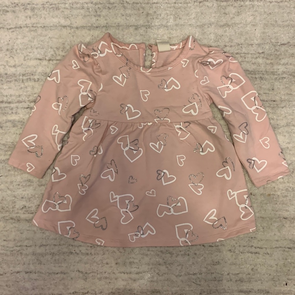 Tucker and Tate pink dress with white and glittery silver hearts. Size 9 months.